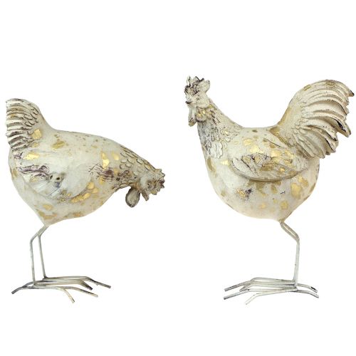 Floristik24 Dekorativní kuřata Bílé zlato Kohout slepice Vintage L13cm 2ks