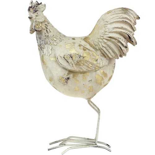 Floristik24 Dekorativní kuřátka bílé zlato kohout slepice vintage L13cm 2 kusy