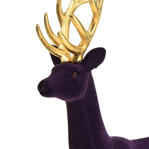 Floristik24 Deco jelen sob fialová zlatá vločkovaná figurka V37cm