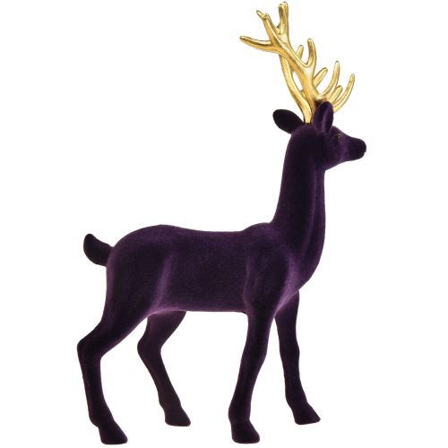 Floristik24 Deco jelen sob fialová zlatá vločkovaná figurka V37cm