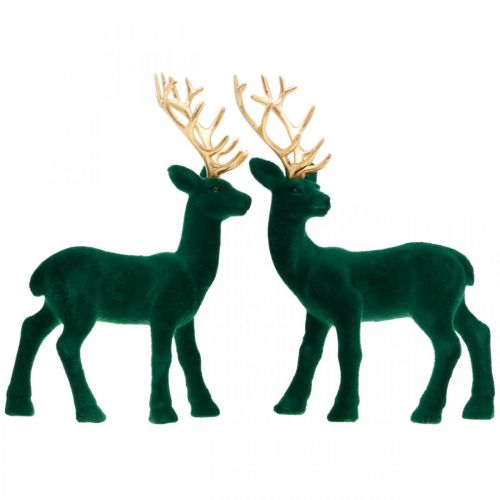 položky Deco jelen zelená a zlatá vánoční dekorace figurky jelena 20cm 2 ks