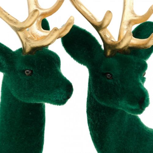 položky Deco jelen zelená a zlatá vánoční dekorace figurky jelenů 20cm 2ks
