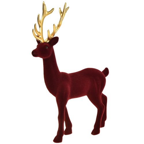položky Deco jelen sob bordeaux zlatá figurka vločkovaná, výška 37 cm