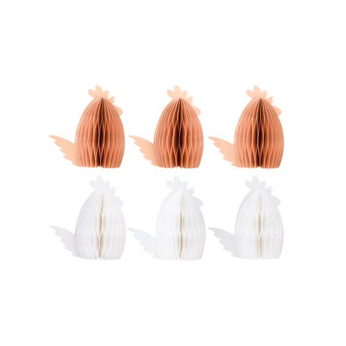 položky Dekorativní kuřecí voštinový papír bílý oranžový 5,5×3,5×6cm 6 ks