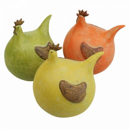 Floristik24 Deco Kuřecí barevné velikonoční ozdoby Zelená/žlutá/oranžová 13cm 3ks