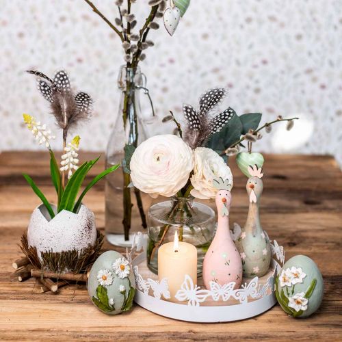 Floristik24 Deco kuřecí dřevo růžová, zelená Velikonoční dekorace figurka Ø5cm V15cm 2ks