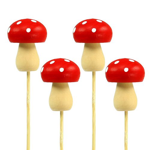 Floristik24 Ozdobná zátka houbové muchomůrky červená 3,5cm L30cm 12ks