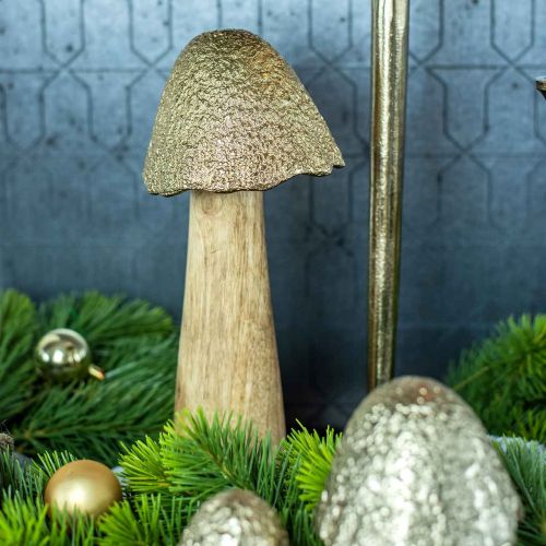 položky Ozdobná houba velká kov dřevo zlatá, přírodní dekorativní figurka podzim 32cm