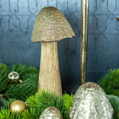 Floristik24 Ozdobná houba velká kov dřevo zlatá, přírodní dekorativní figurka podzim 32cm