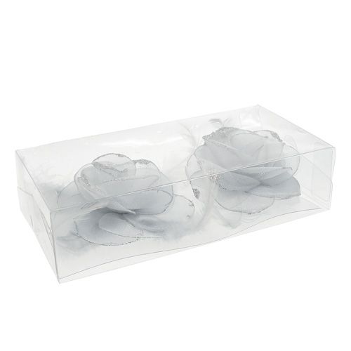 Floristik24 Ozdobná růže na klipu Ø10cm stříbrná 2ks