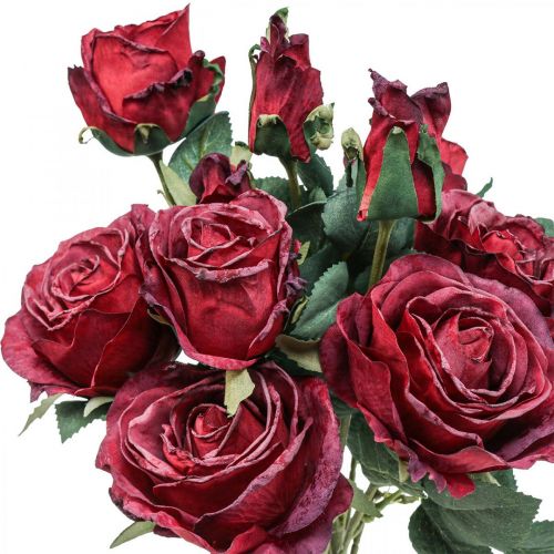 Deco růže červené umělé růže hedvábné květy 50cm 3ks