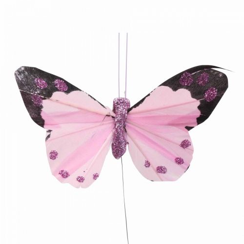 Floristik24 Deco motýl na drátěném peří motýlci fialový/růžový 9,5cm 12ks