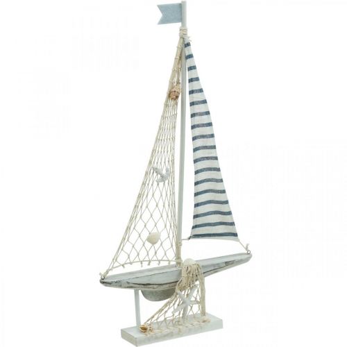 Deco Plachetnice Dřevo Bílá Modrá Námořní Deco Loď 28×3×55cm