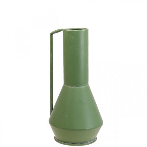Dekorativní váza kovová zelená rukojeť dekorativní džbán 14cm V28,5cm