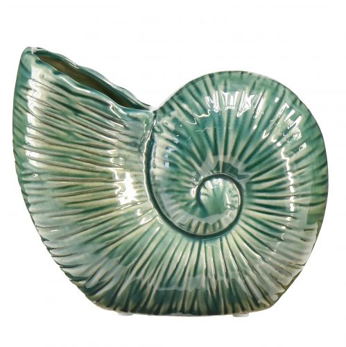 Dekorativní váza ulita šneka keramická zelená 18x8,5x15,5cm