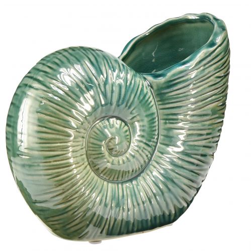 Floristik24 Dekorativní váza ulita šneka keramická zelená 18x8,5x15,5cm