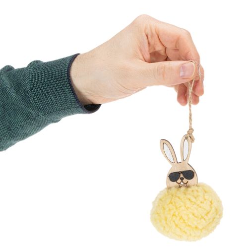 položky Velikonoční dekorace s králíčkem k zavěšení, nadýchaný králíček, žlutý, Ø7cm, 6 kusů