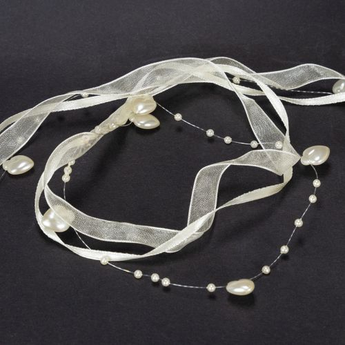 položky Dekorativní stuha, krémová, srdíčka, perly, svatební dekorace, 10mm, 5m