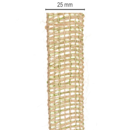 položky Zelená jutová dekorační stuha, přírodní, šířka 25 mm, délka 10 m
