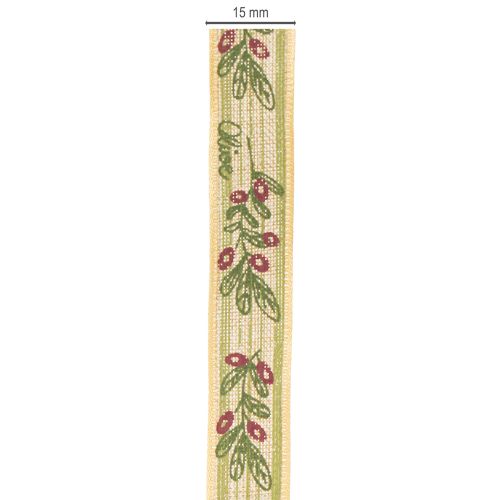 položky Dárková stuha s olivovou ratolestí a elegantními větvičkami a olivami 1,5 cm 15 m