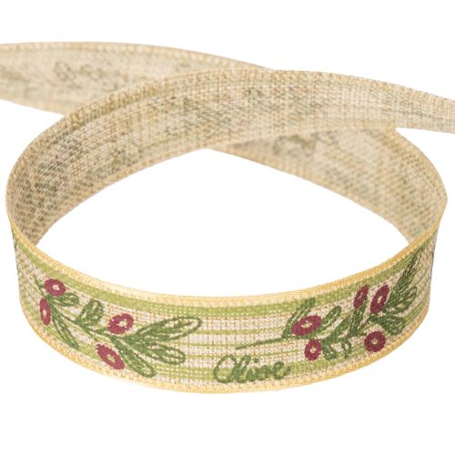 položky Dárková stuha s olivovou ratolestí a elegantními větvičkami a olivami 1,5 cm 15 m