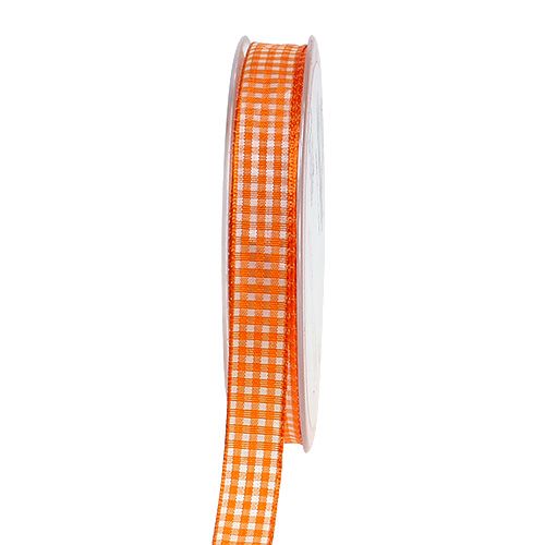 Floristik24 Ozdobná stuha kostkovaná v oranžové barvě 1,5cm 20m