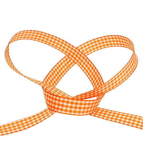 Floristik24 Ozdobná stuha kostkovaná v oranžové barvě 1,5cm 20m