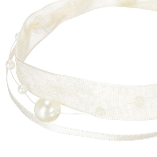 položky Dekorativní stuha s perlami, krémová, 20 mm, 5 m