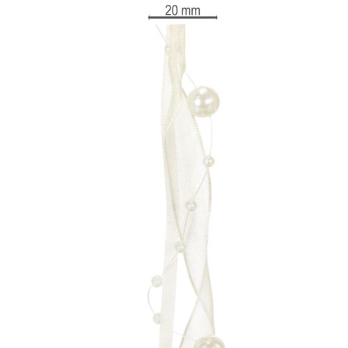 položky Dekorativní stuha s perlami, krémová, 20 mm, 5 m