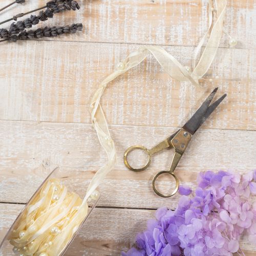 položky Dekorativní stuha s perlami, krémová, 20 mm, 5 m