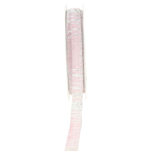 Floristik24 Deko stuha růžová se stříbrným lurexovým drátem vyztuženým 10mm 20m