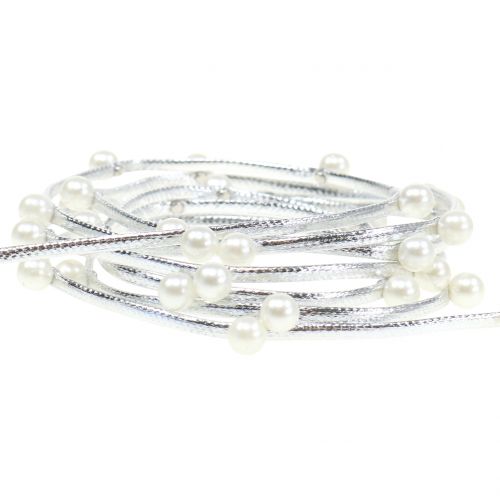 Floristik24 Ozdobná stuha stříbrná s perličkami 10mm 8m