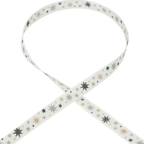 položky Stuha Vánoční dárková stuha bílá hvězda vzor 15mm 20m