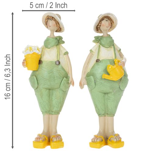 Dekorativní figurky zahradníka, dekorace na stůl, letní, zelenožluté, 16,5 x 5,5 cm, 2 kusy | Floristik24.cz