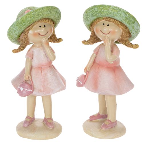 Dekorativní figurky dívek s kloboučky, růžové a zelené, 6,5x5,5x14,5cm, 2 kusy nakoupit | Floristik24.cz