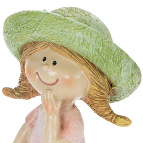 Dekorativní figurky dívek s kloboučky, růžové a zelené, 6,5x5,5x14,5cm, 2 kusy | Floristik24.cz