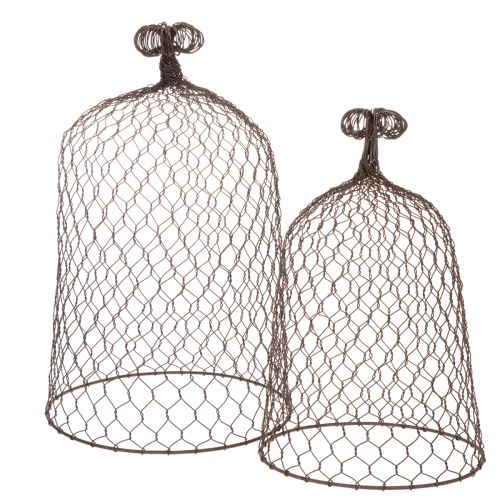 Dekorativní kovový zvonek, mřížoví, drátěný kryt, hnědý, rezavý povrch, V 50/41 cm Ø 30/25 cm, sada 2 ks nakoupit | Floristik24.cz