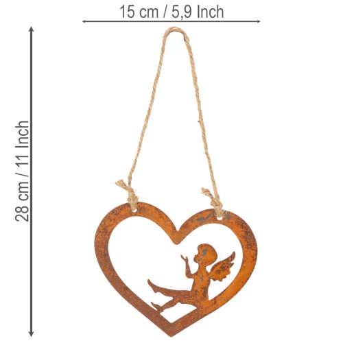 Dekorativní kovové závěsné ozdoby, rezavý povrch, design andílka ve tvaru srdce, Ø15cm, 6 kusů | Floristik24.cz
