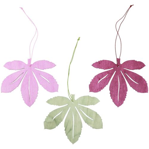 položky Deko věšák dřevo podzimní listí růžová fialová zelená 12x10cm 12ks