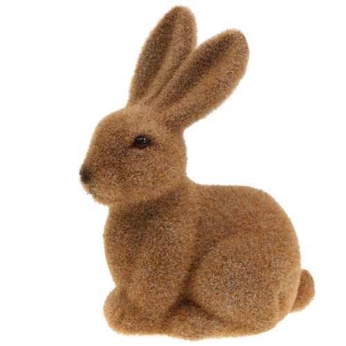 položky Dekorativní zajíček flockovaný hnědý velikonoční zajíček dekorace 15cm 4 ks