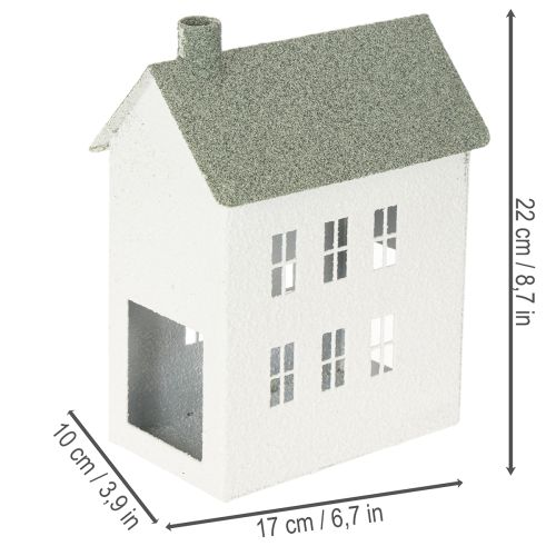 Dekorativní kovový domeček ve tvaru domu s okny a komínem, 22 cm | Floristik24.cz