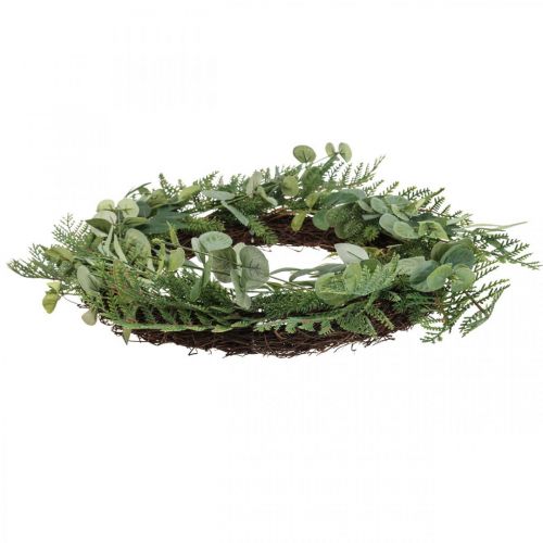 položky Dekorativní věnec umělý věnec eukalyptus jedle olivová Ø45cm