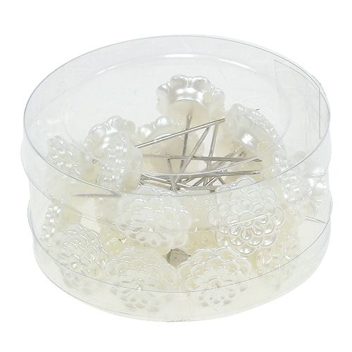 Floristik24 Ozdobný špendlík květina bílá Ø2cm V6cm 24 ks