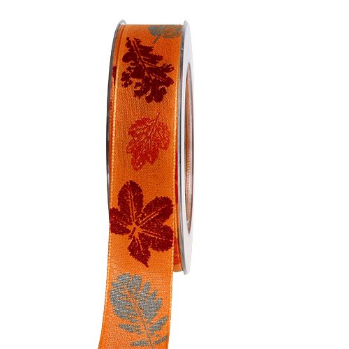 Floristik24 Ozdobná stuha s motivem listů oranžová 25mm 20m