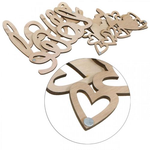 položky Srdíčka &quot;Love&quot; dřevěná dekorace přírodní s magnetem dekorace znak 20,5/25cm 6 kusů