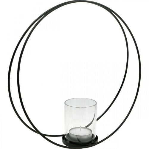 Ozdobná kruhová lucerna kovový svícen černý Ø35cm