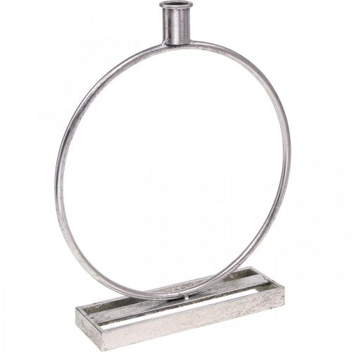 Ozdobný prsten kovový svícen starostříbrný Ø25cm V30,5cm