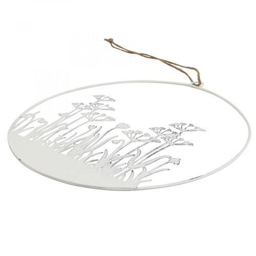 položky Ozdobný prsten bílý kovový dekorativní květina louka jarní dekorace Ø22cm