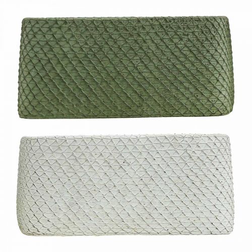 Floristik24 Dekorační miska keramická zelená bílá reliéfní síťka 23x12,5cm H11cm 2ks