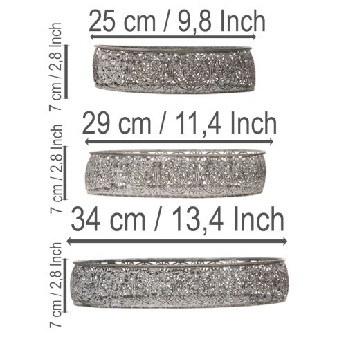 položky Dekorativní miska kovová oválná, šedá, 25,5/29/34,5 cm, sada 3 kusů